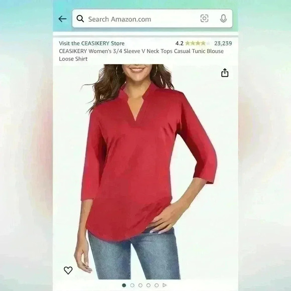 Amazon 3/4 sleeve V-Neck Tunic New Never Worn Item# 3R - Picture 3 of 5